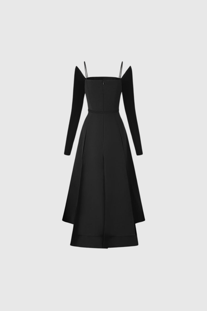 Annelien Lace Up Split Maxi Dress in Black