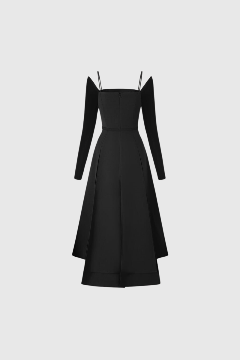 Annelien Lace Up Split Maxi Dress in Black