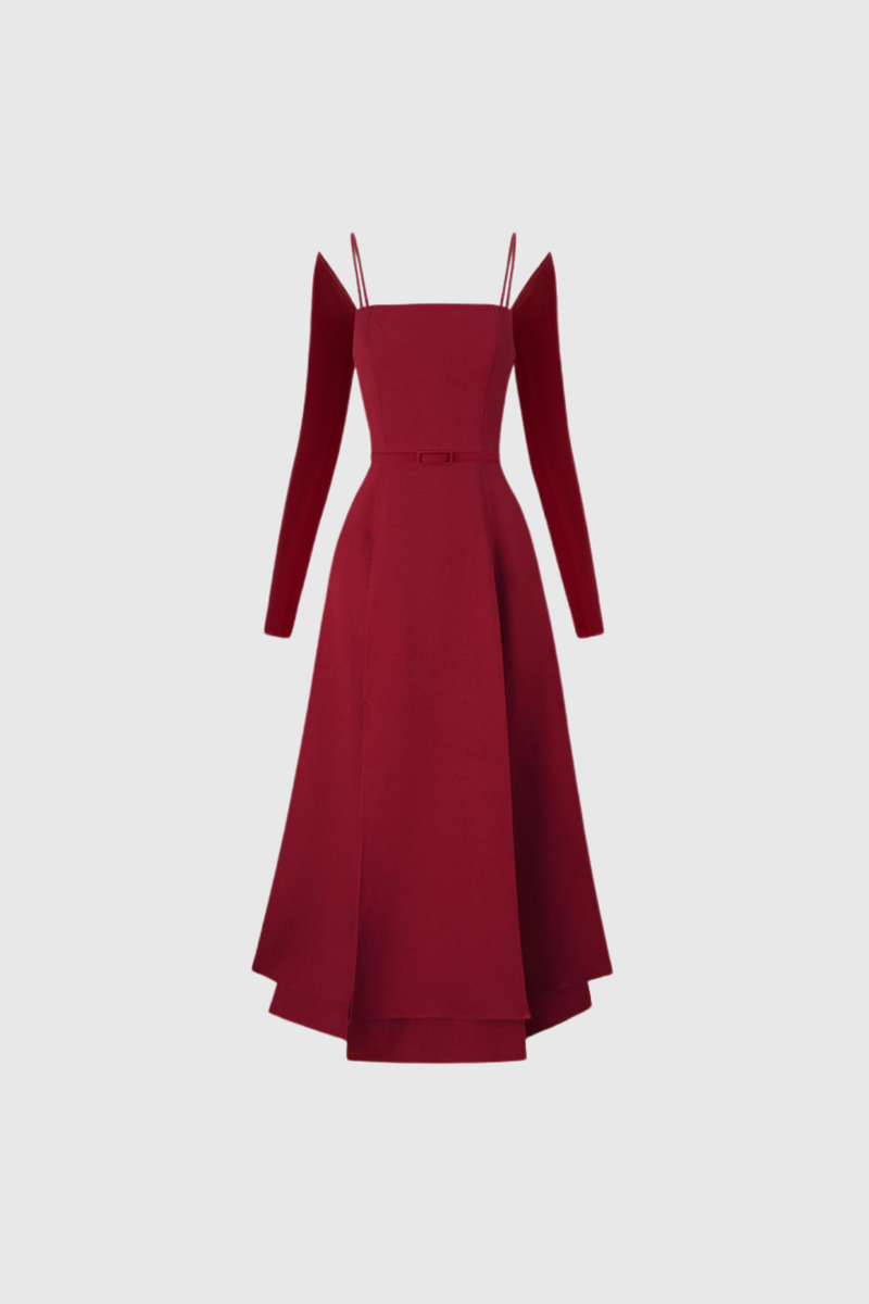 Annelien Lace Up Split Maxi Dress in Red