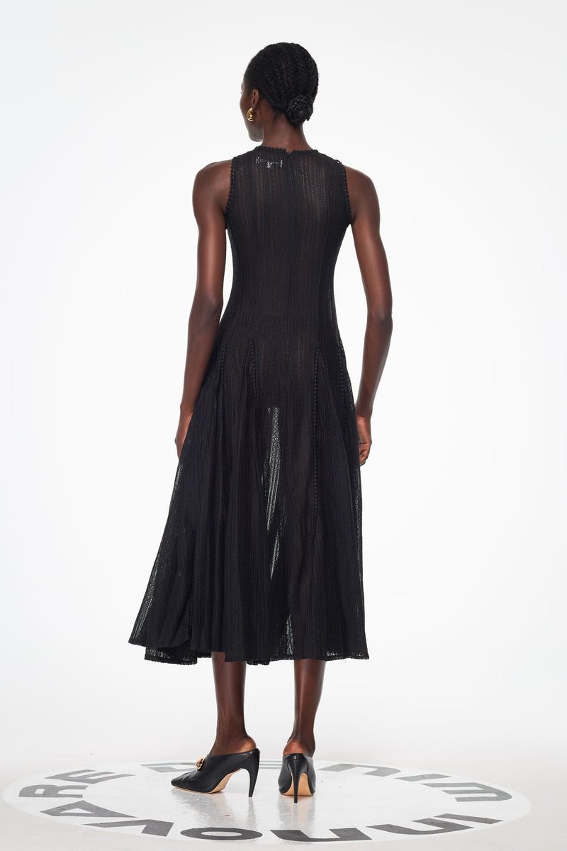 Annelise Sleeveless Cutout Ruffle Maxi Dress in Black