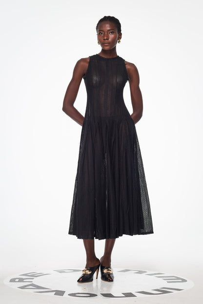 Annelise Sleeveless Cutout Ruffle Maxi Dress in Black