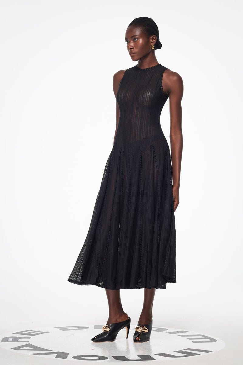 Annelise Sleeveless Cutout Ruffle Maxi Dress in Black