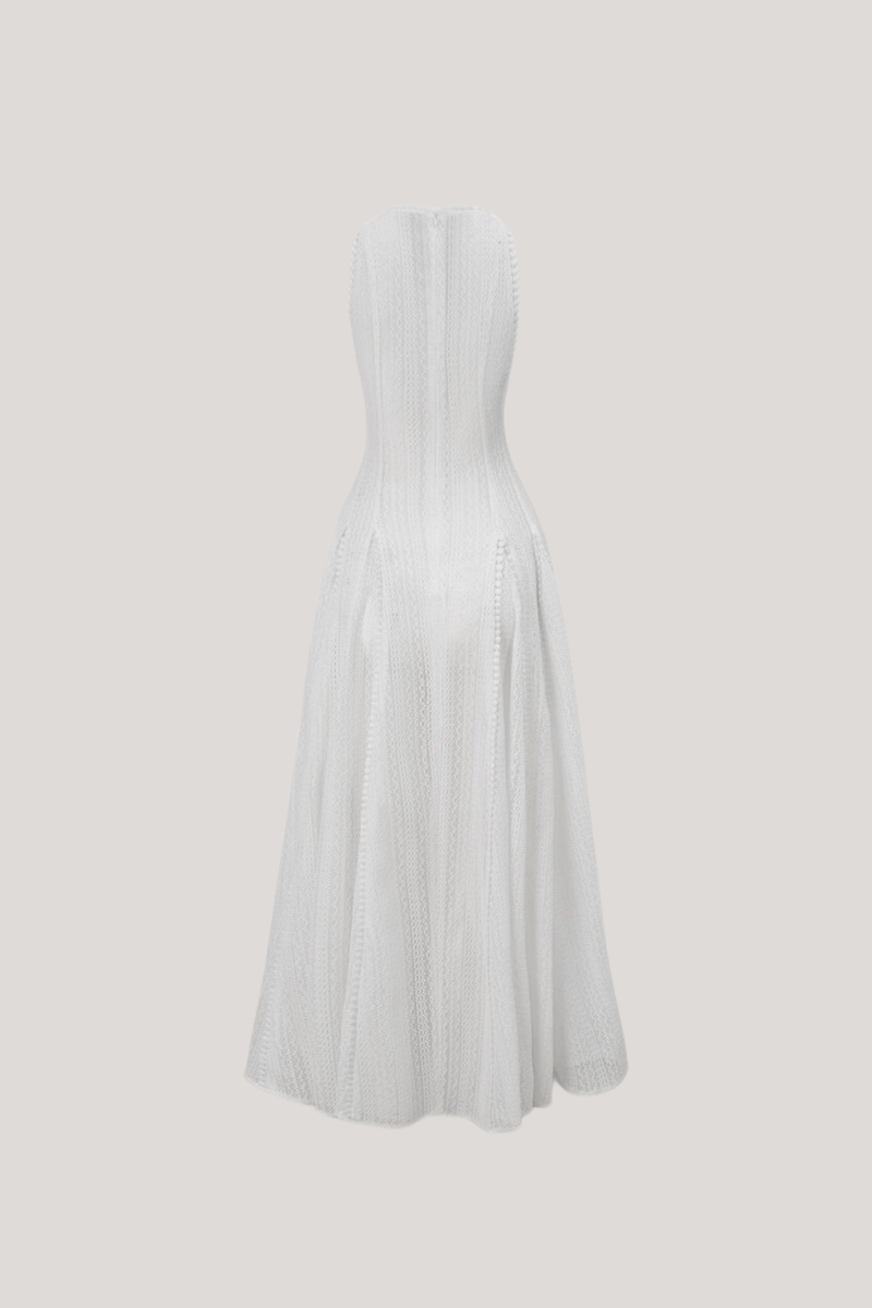 Annelise Sleeveless Cutout Ruffle Maxi Dress in White