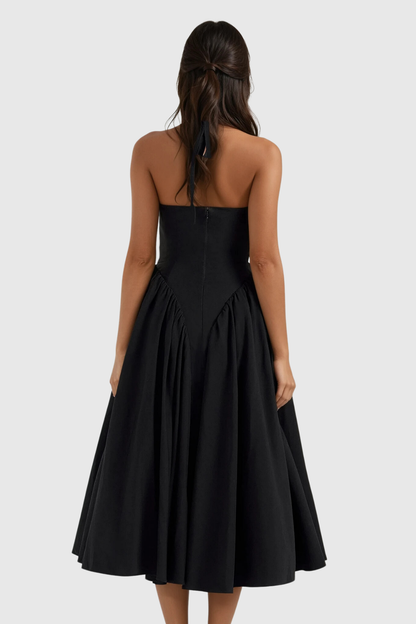 Annlea Halter Neck Bodycon Ruffle Maxi Dress in Black