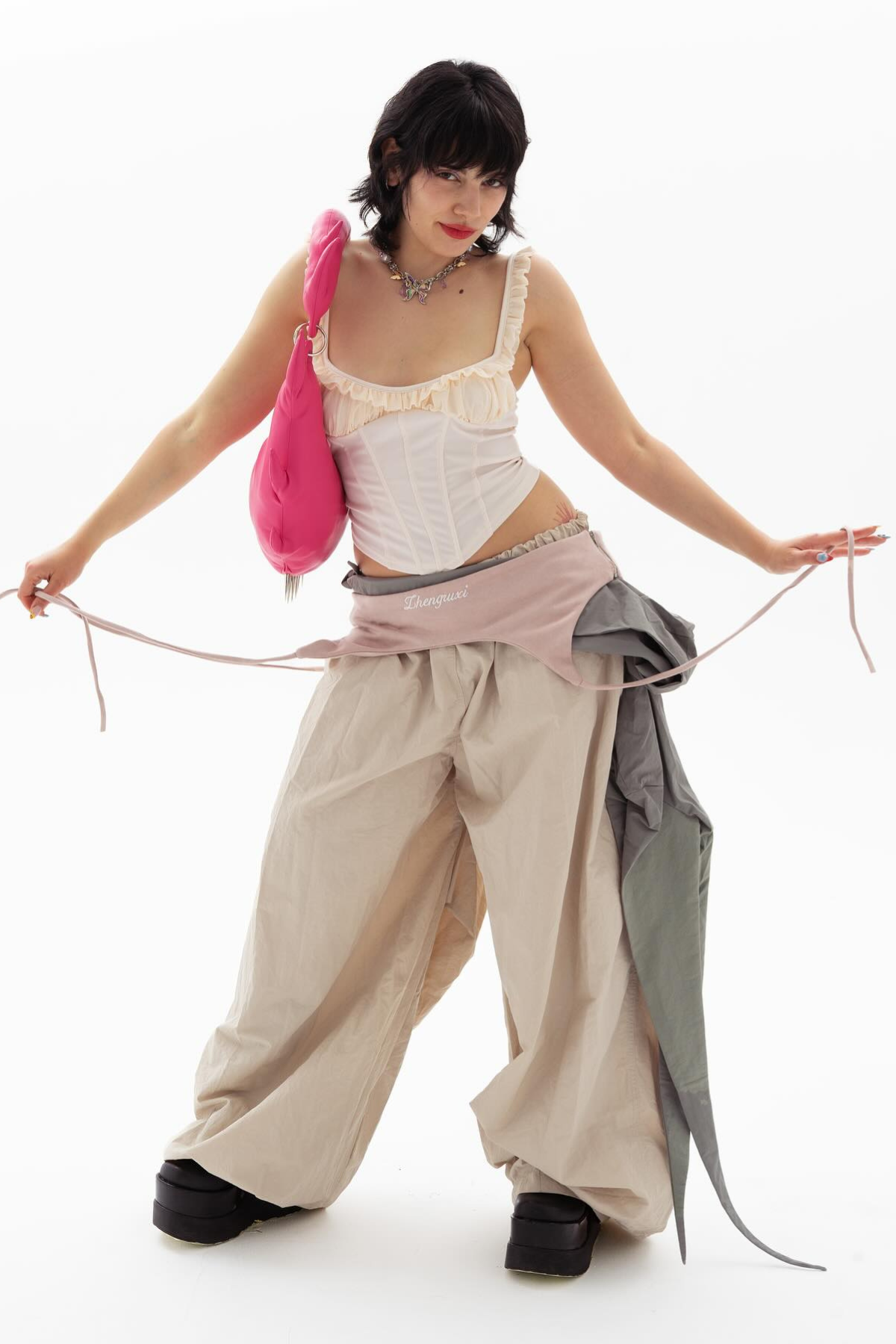 Anouk Asymmetric Deconstruct Wide Pants in Apricot