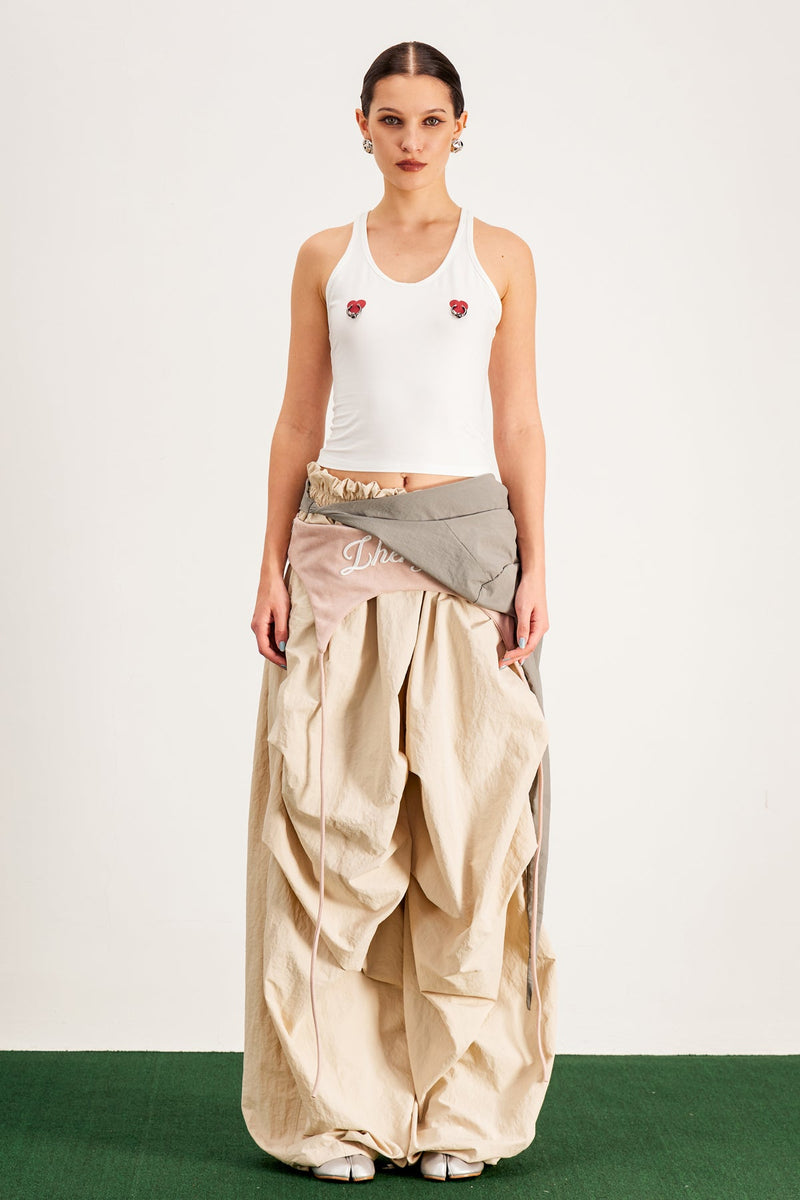 Anouk Asymmetric Deconstruct Wide Pants in Apricot