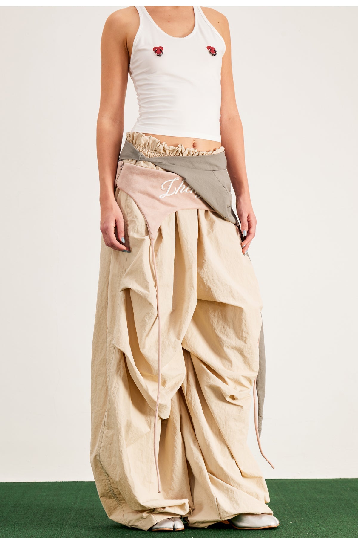 Anouk Asymmetric Deconstruct Wide Pants in Apricot