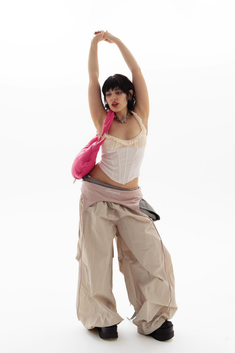 Anouk Asymmetric Deconstruct Wide Pants in Apricot