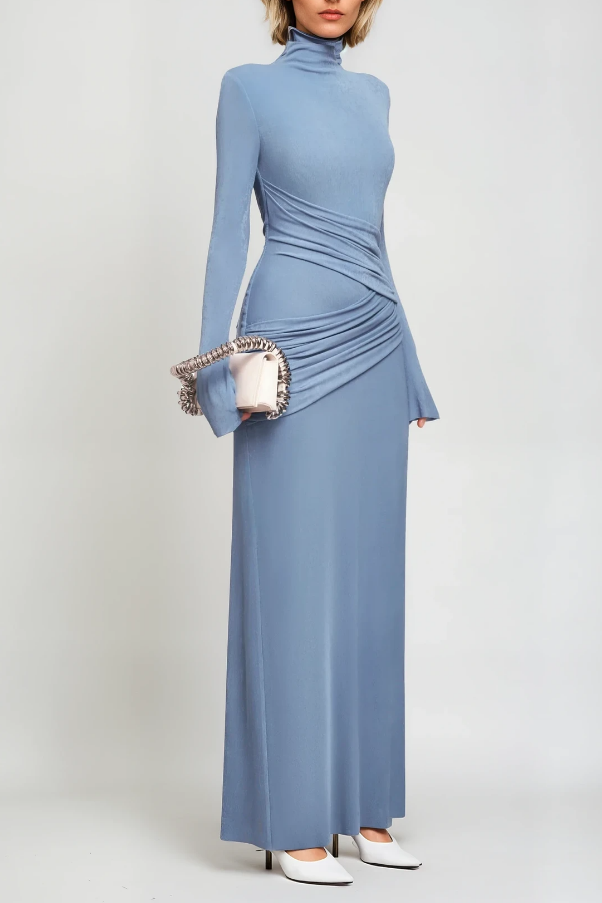 Anstice Ruch Bodycon Long Sleeve Maxi Dress in Blue