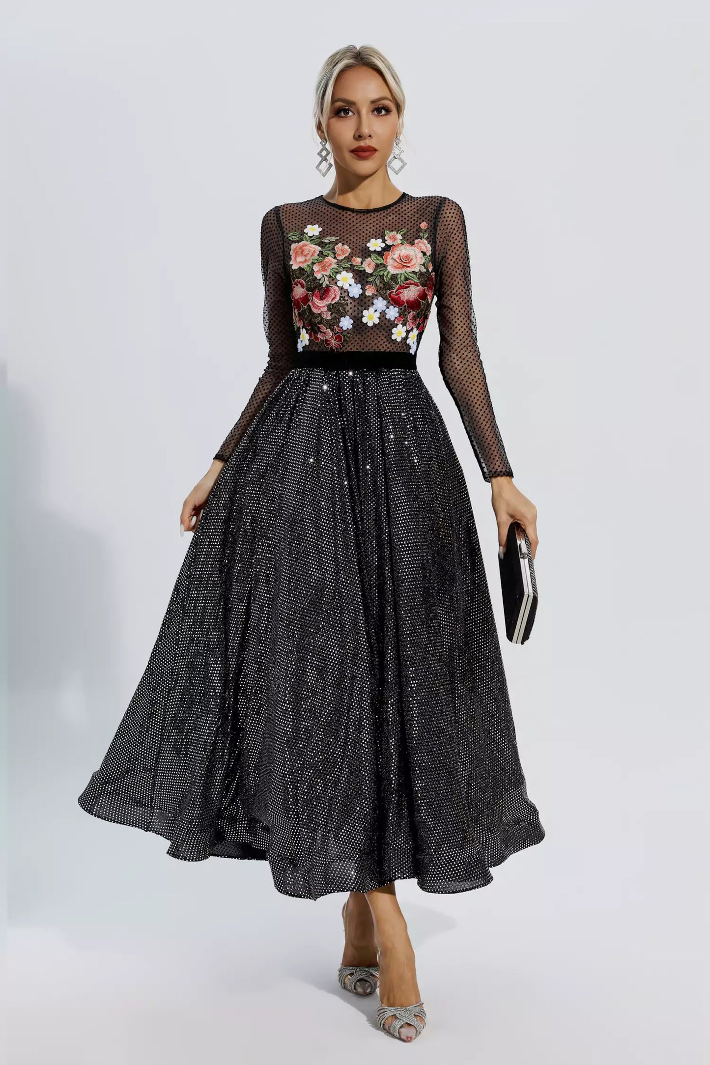 Antonella Black Embroidery Maxi Dress
