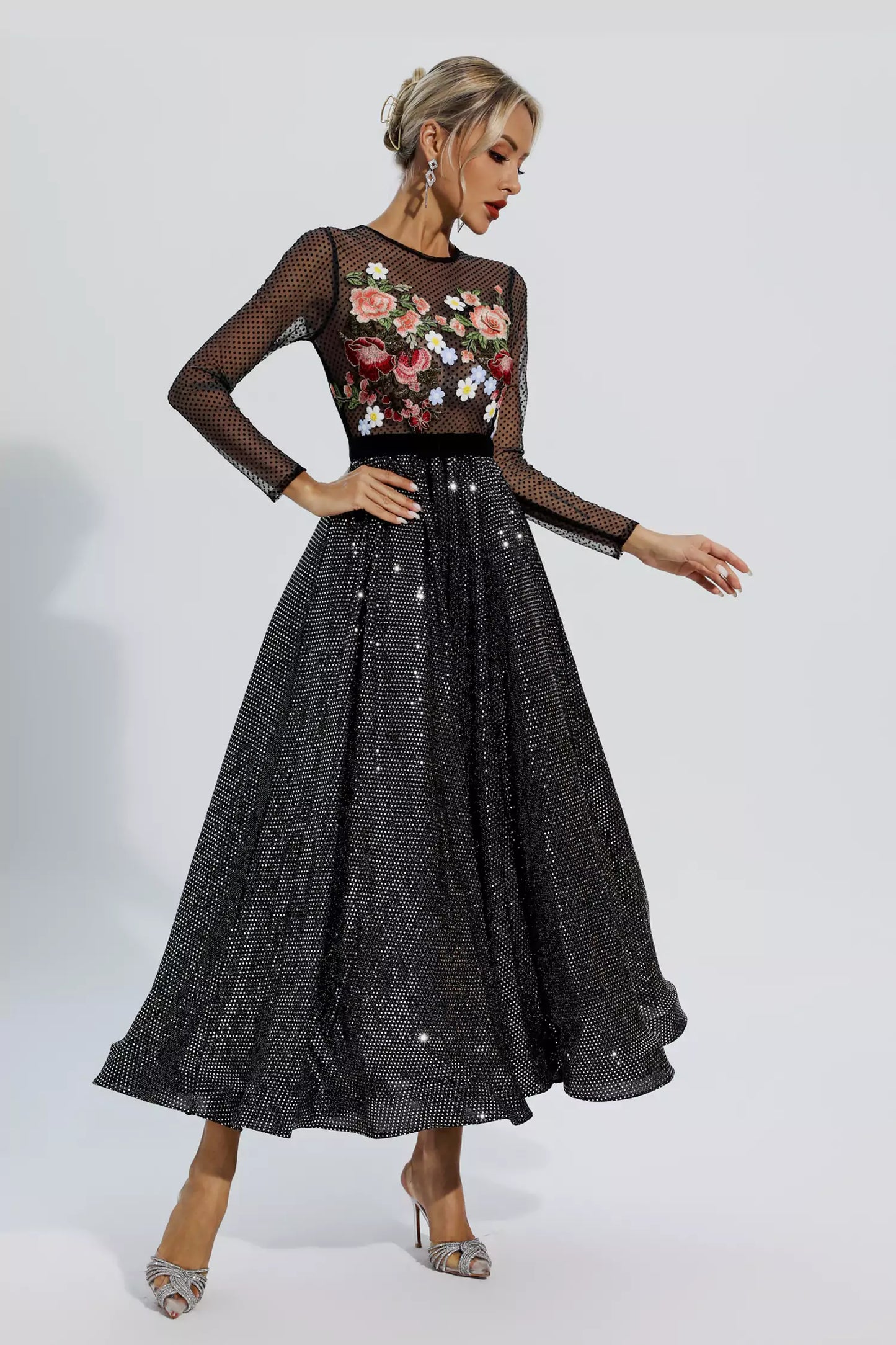 Antonella Black Embroidery Maxi Dress