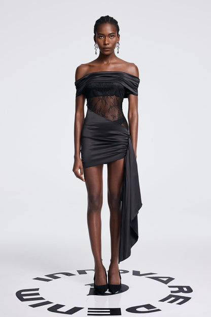 Anzu Ruch Strapless Lace Fringe Mini Dress