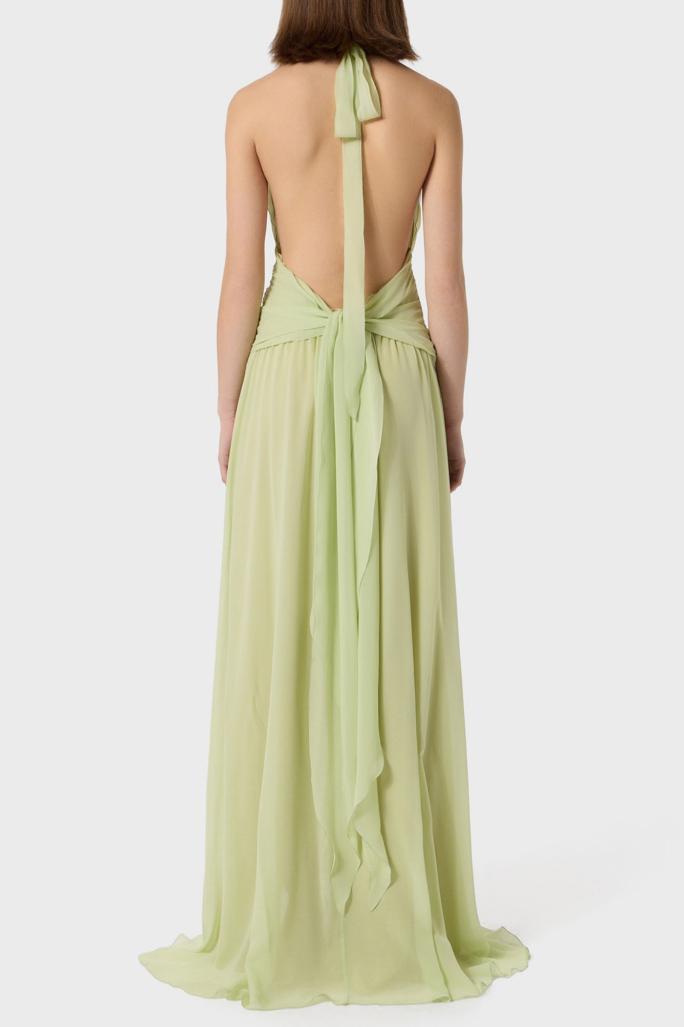 Aonaver Ruffle Halter Maxi Dress - Green
