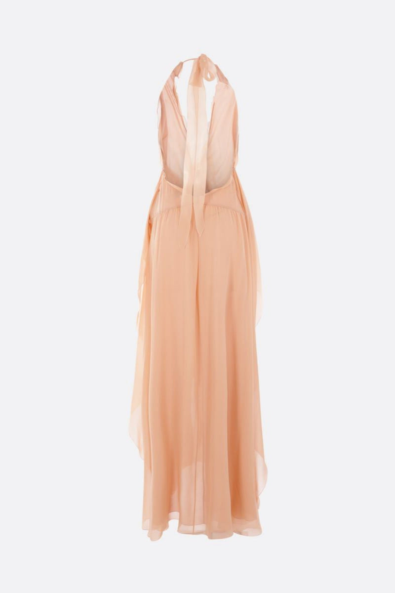 Aonaver Ruffle Halter Maxi Dress - Pink