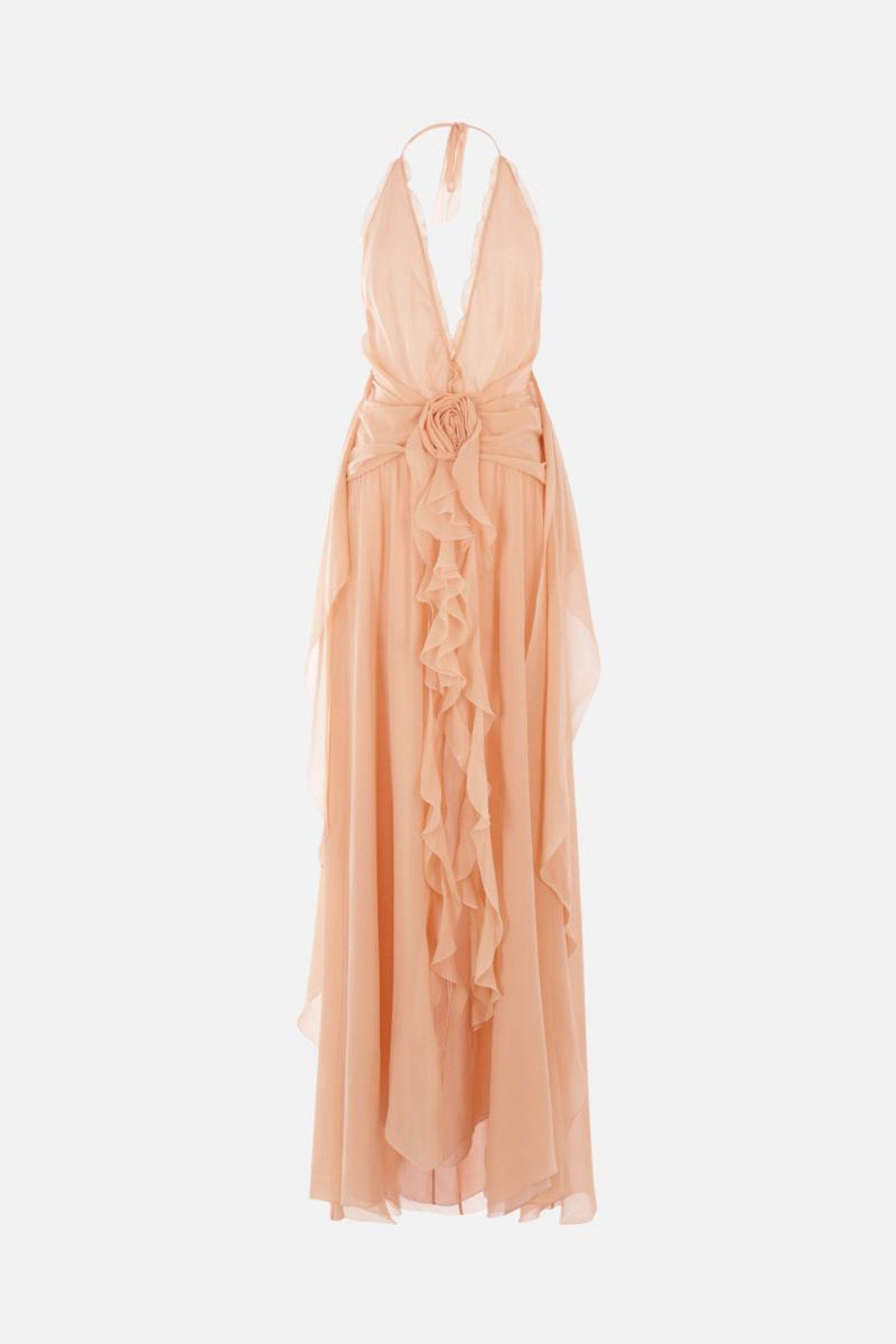 Aonaver Ruffle Halter Maxi Dress - Pink