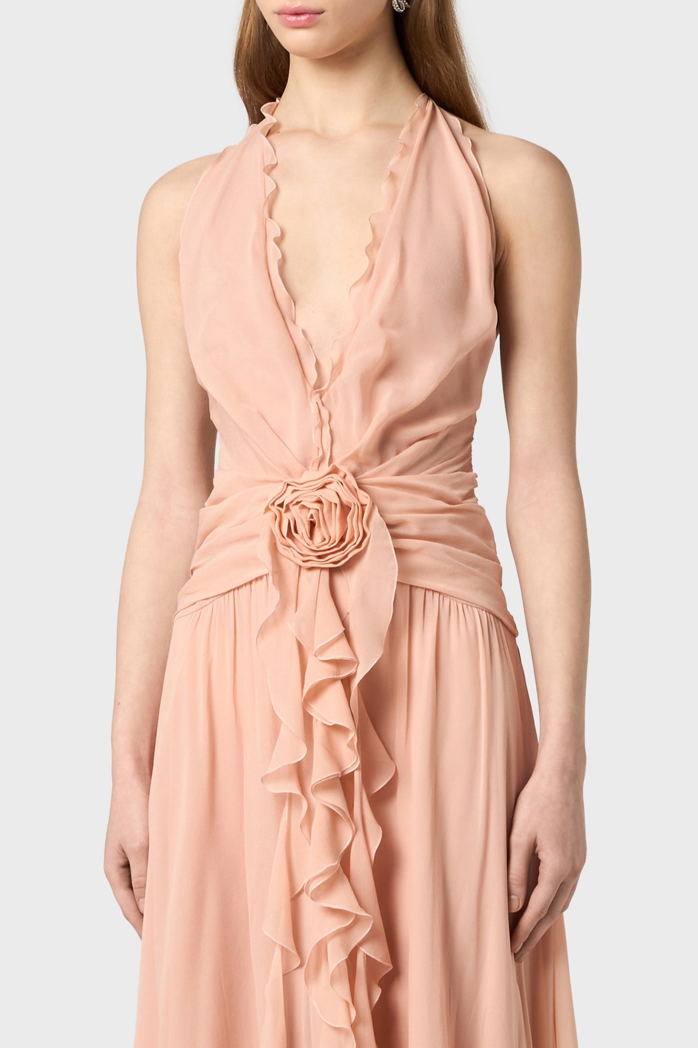 Aonaver Ruffle Halter Maxi Dress - Pink