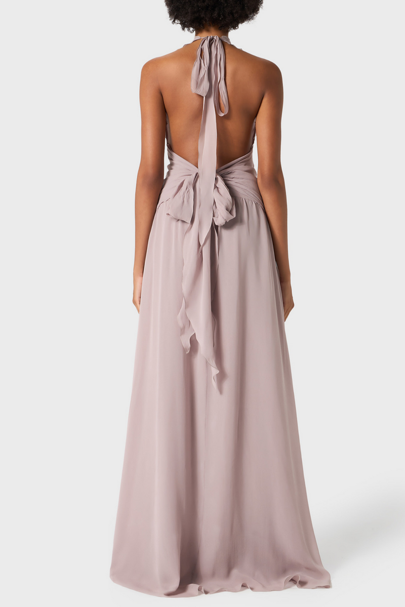 Aonaver Ruffle Halter Maxi Dress - Purple