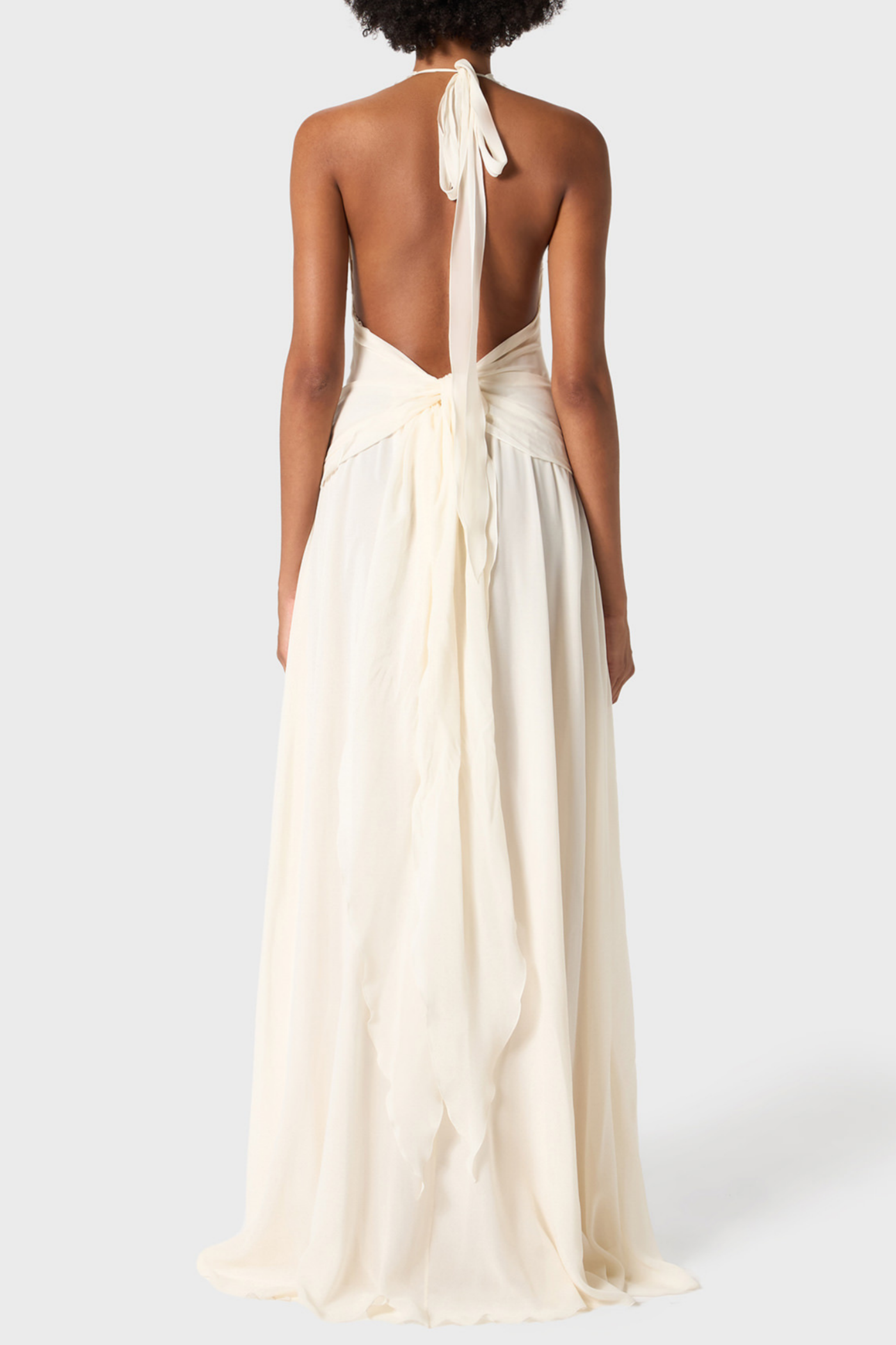 Aonaver Ruffle Halter Maxi Dress - White
