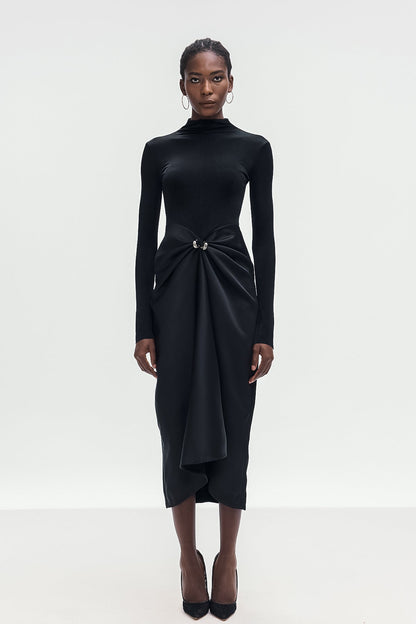 Apria Bodycon Deconstruct Ruch Maxi Dress in Black