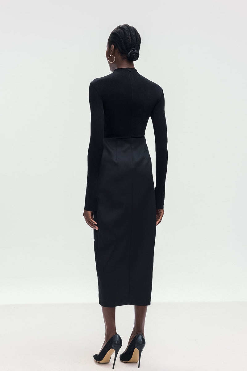Apria Bodycon Deconstruct Ruch Maxi Dress in Black