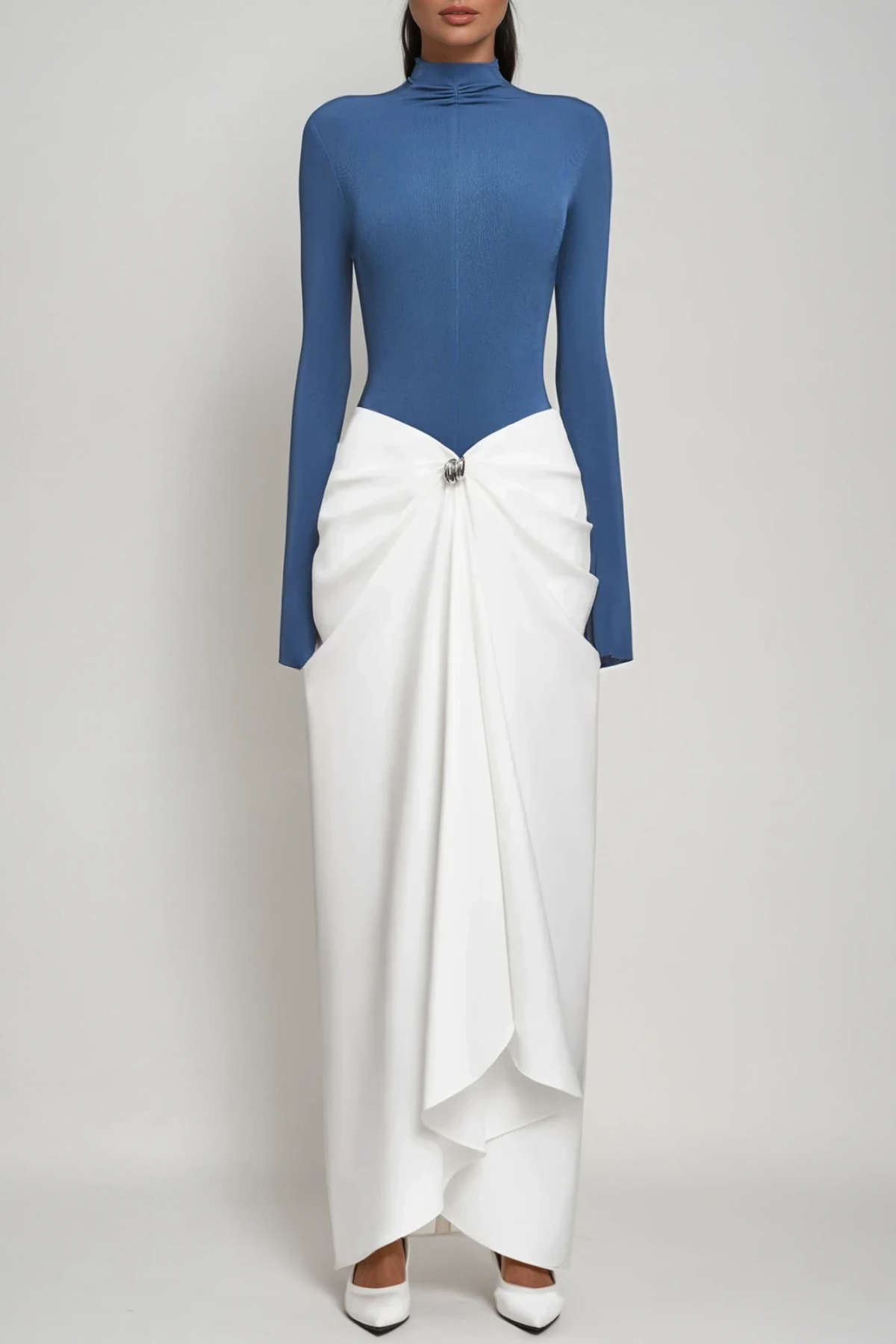 Apria Bodycon Deconstruct Ruch Maxi Dress in Blue