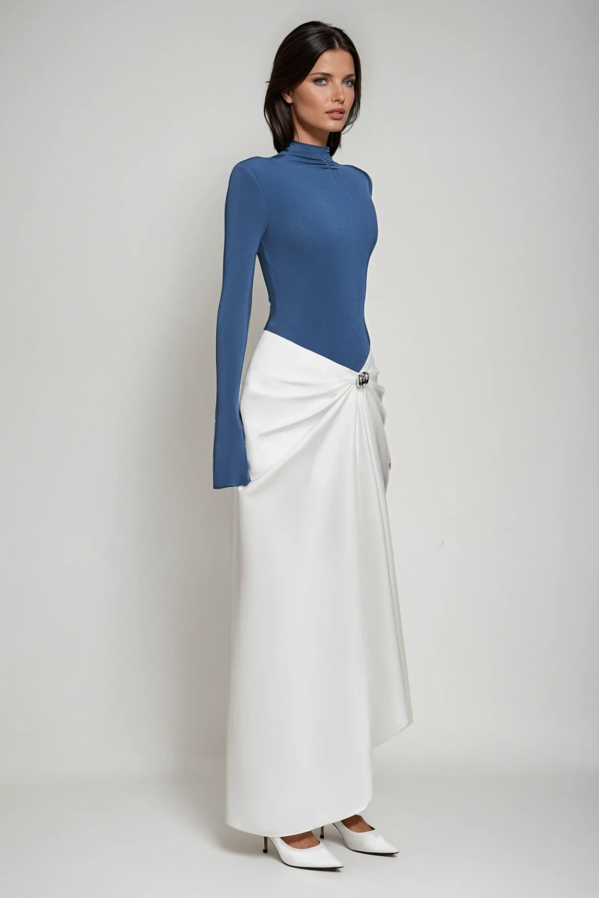 Apria Bodycon Deconstruct Ruch Maxi Dress in Blue