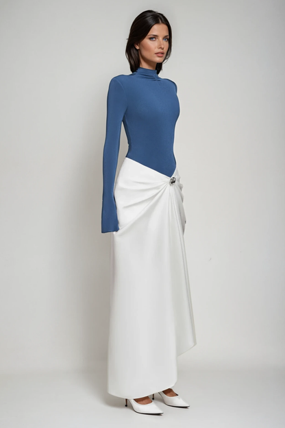 Apria Bodycon Deconstruct Ruch Maxi Dress in Blue