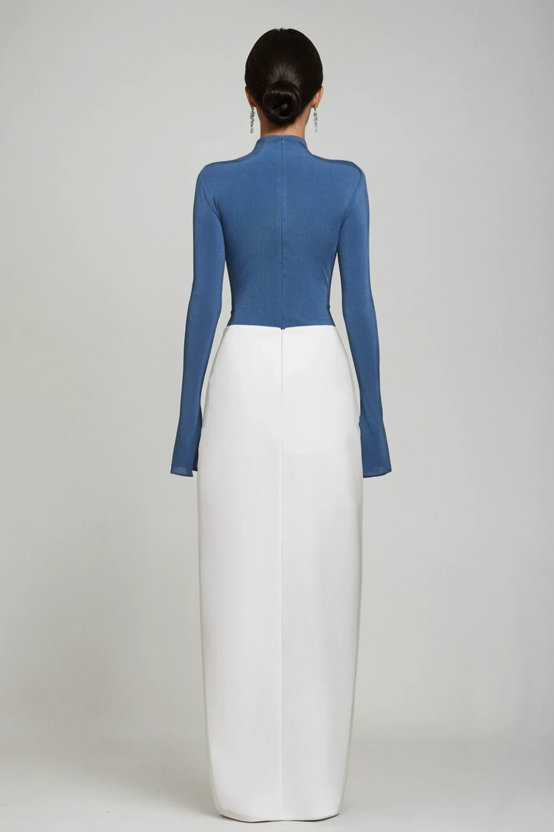 Apria Bodycon Deconstruct Ruch Maxi Dress in Blue