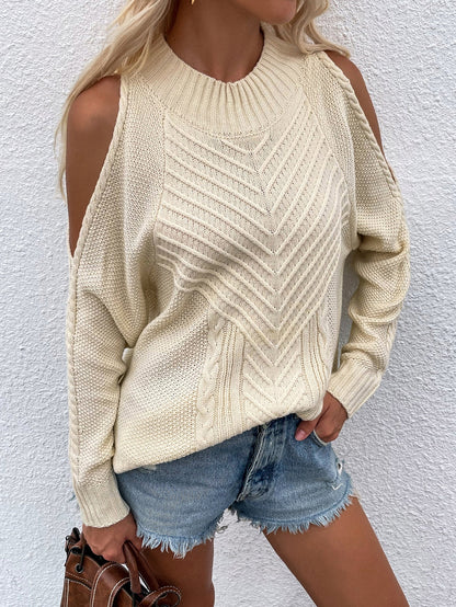 | Apricot Shoulder Cut-out Knit Sweater