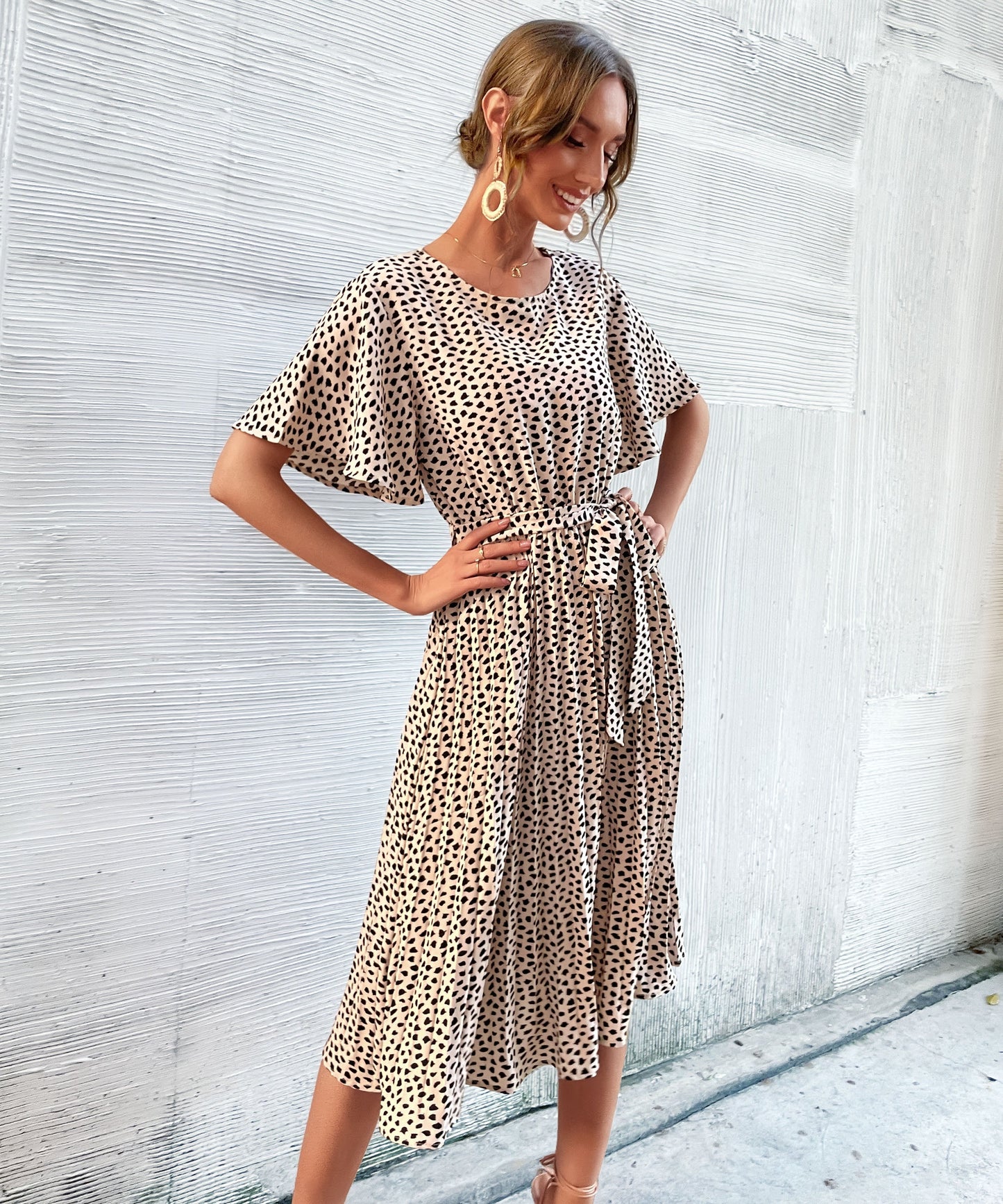 Calvinah Spot Midi Dress - Beige