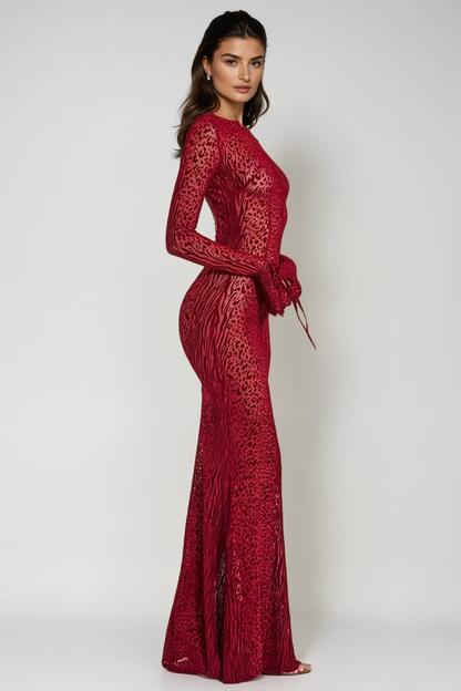 Ardelle Leopard Mesh Backless Maxi Dress