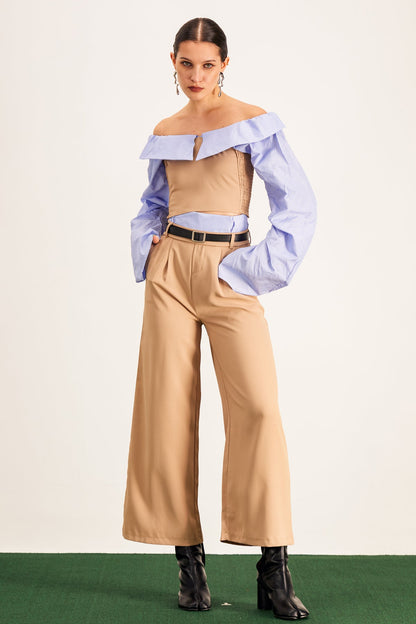 Ardice Off Shoulder Buckle Pants Set