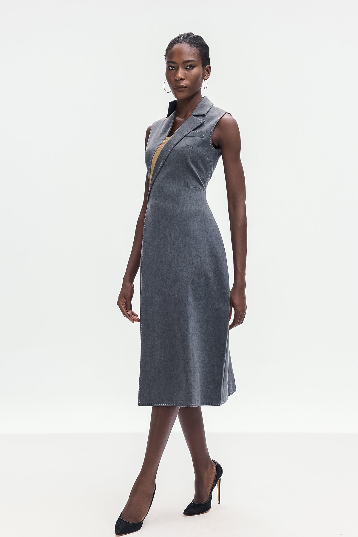 Ardon Asymmetric Split Sleeveless Maxi Dress in Grey
