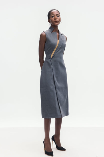 Ardon Asymmetric Split Sleeveless Maxi Dress in Grey
