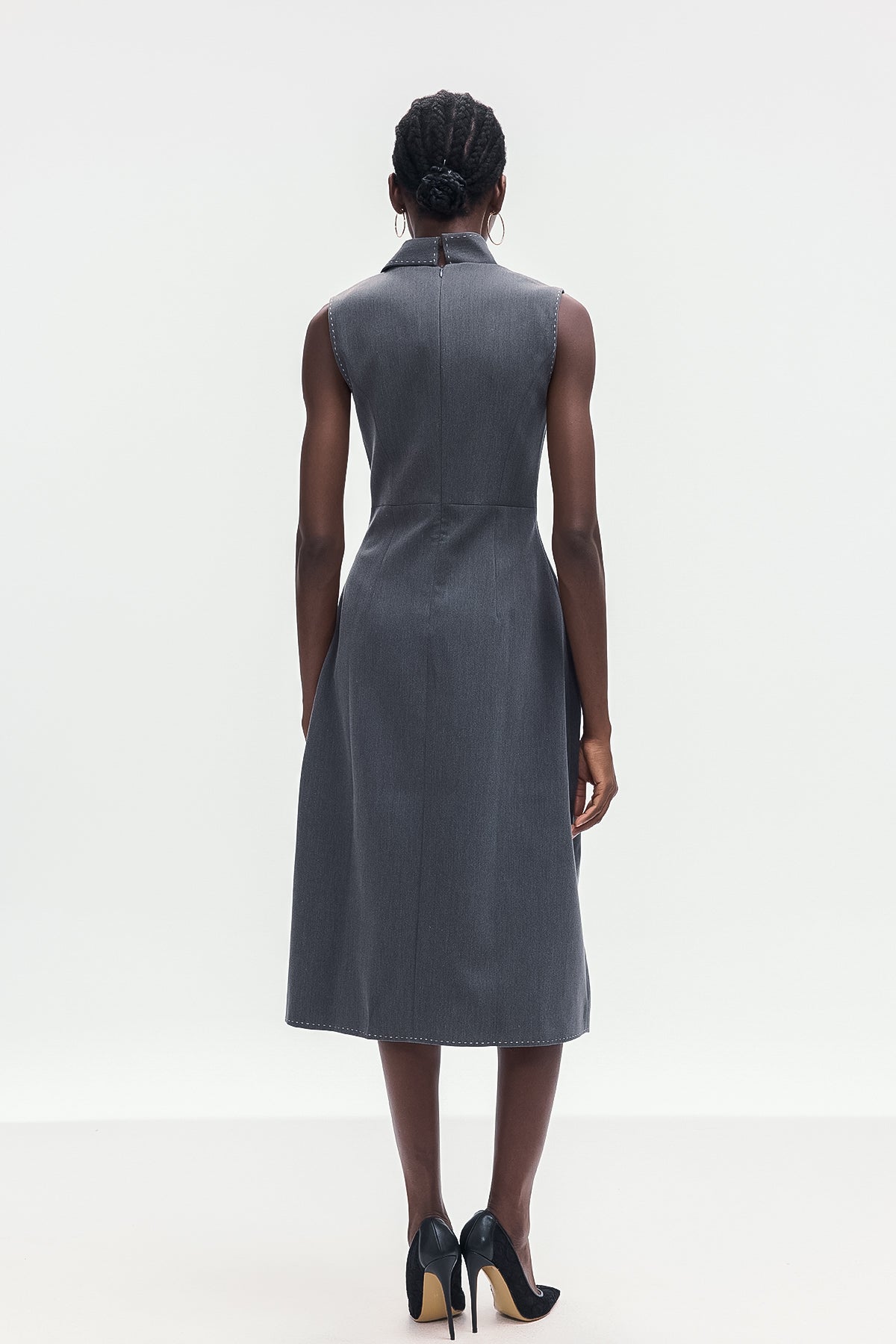 Ardon Asymmetric Split Sleeveless Maxi Dress in Grey