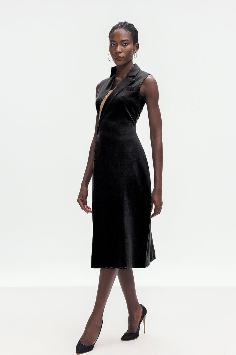 Ardon Asymmetric Split Sleeveless Maxi Dress in Black