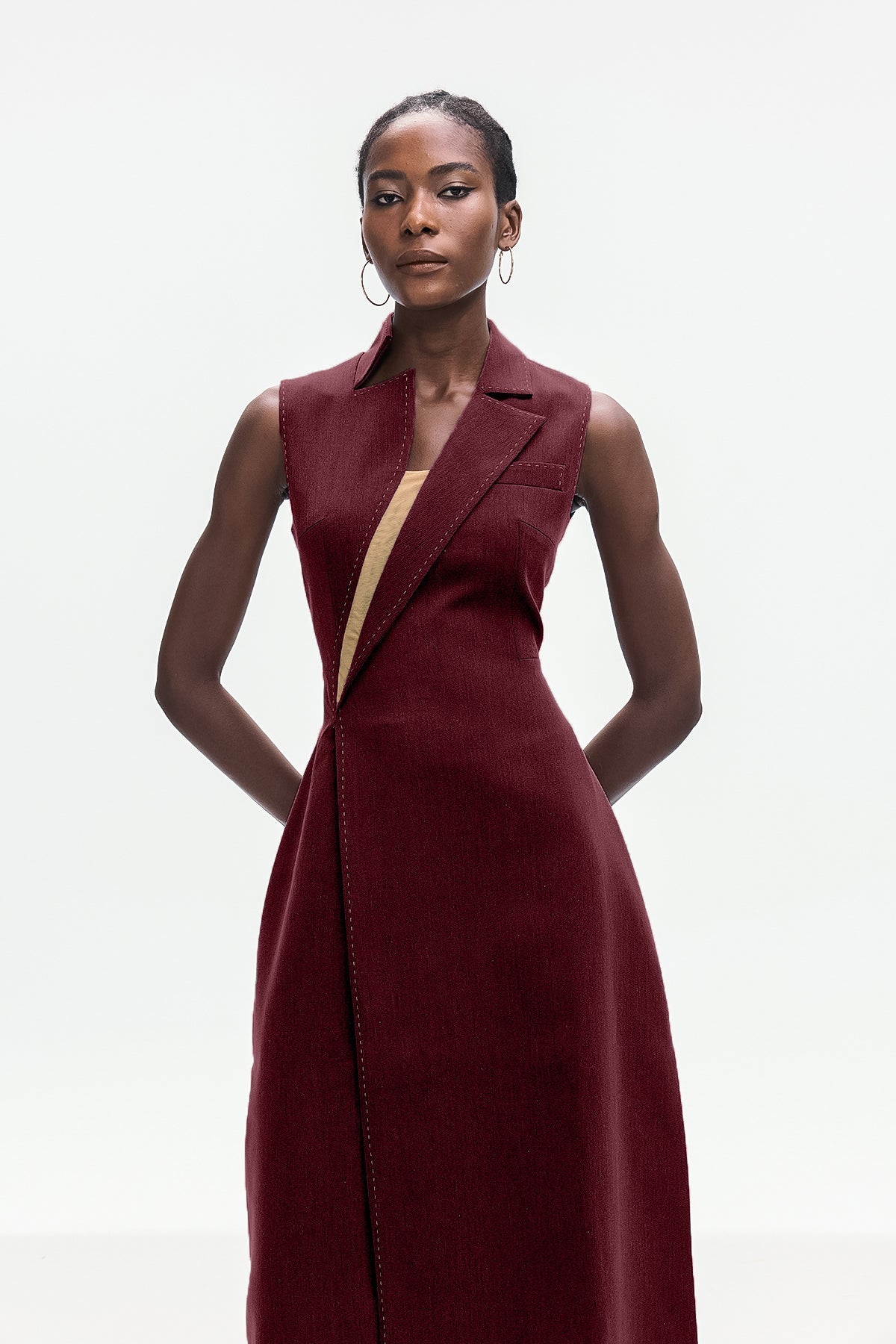 Ardon Asymmetric Split Sleeveless Maxi Dress in Red