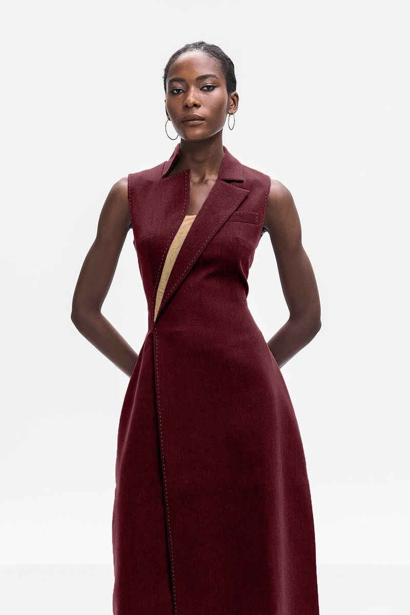 Ardon Asymmetric Split Sleeveless Maxi Dress in Red