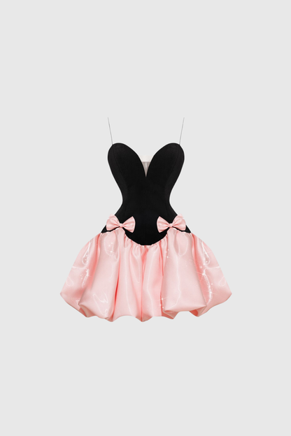 Arend Bow Ruffle Satin Mini Dress