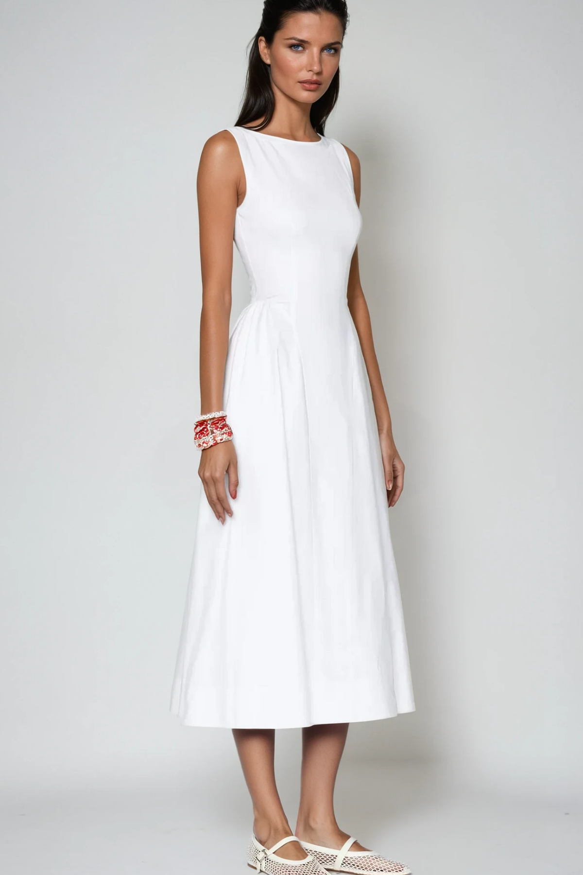 Argyle Ruffle Backless Midi Dress in White