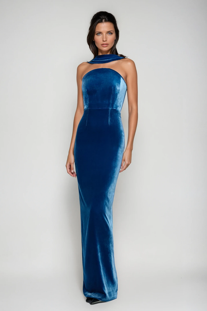 Argyro Ruch Backless Split Velvet Maxi Dress