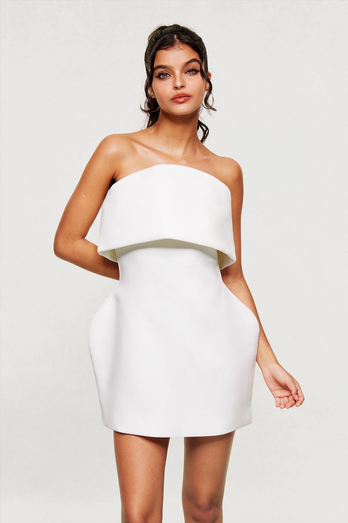 Arien Strapless Deconstruct Mini Dress in White