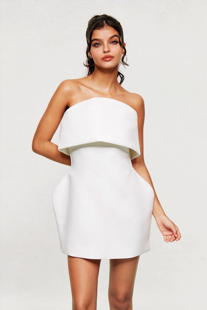 Arien Strapless Deconstruct Mini Dress in White