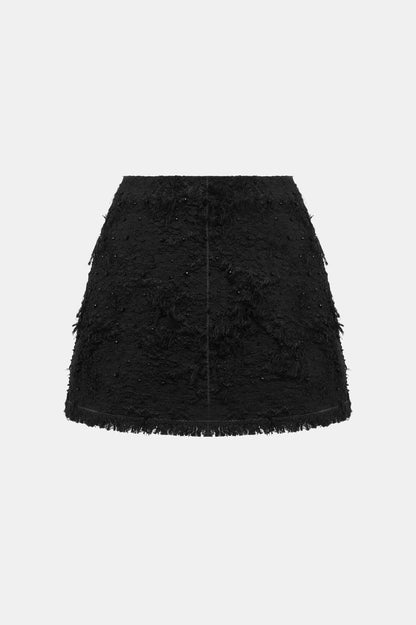 Arife Off Shoulder Bow Crystal Embellished Blazer Two Piece Set - Black