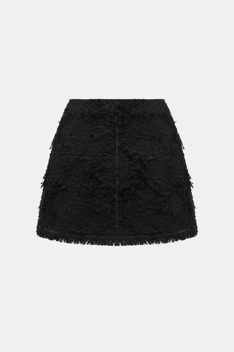 Arife Off Shoulder Bow Crystal Embellished Blazer Two Piece Set - Black
