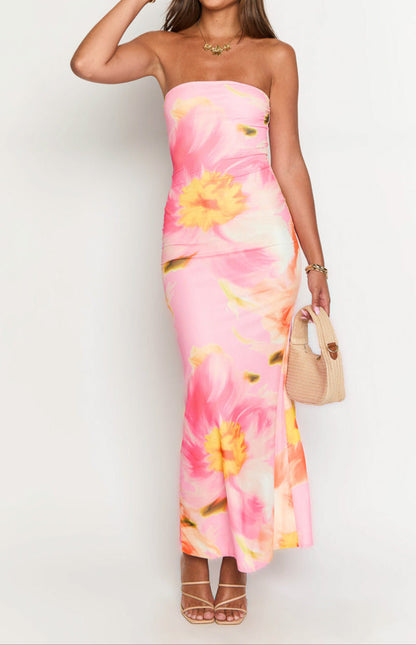 Bice Pink and Orange Mesh Maxi Dress