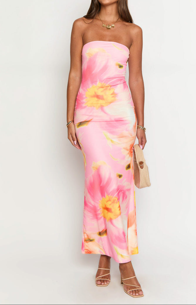 Bice Pink and Orange Mesh Maxi Dress