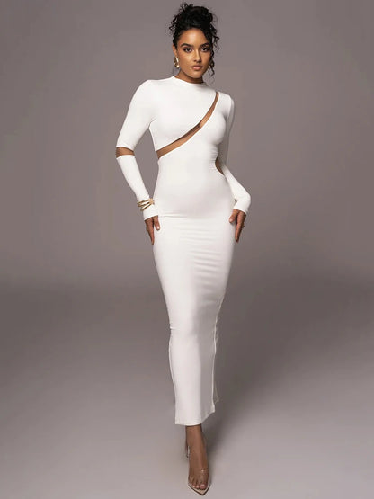 -’s Split Long Sleeve Midi Dress, Hollow Out, Split, Irregular, Irregular, Party, Club, Evening