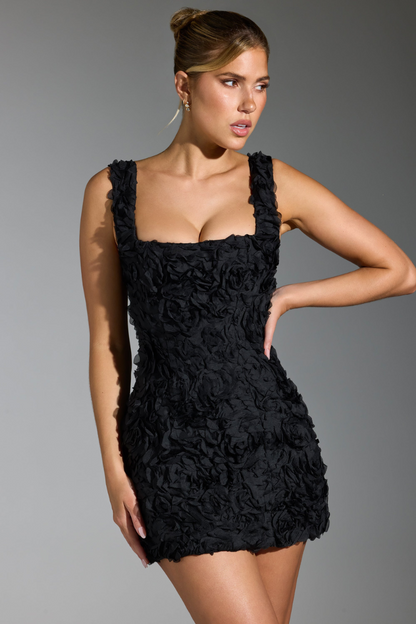Astérie Lace Up Square Neck Mini Dress in Black