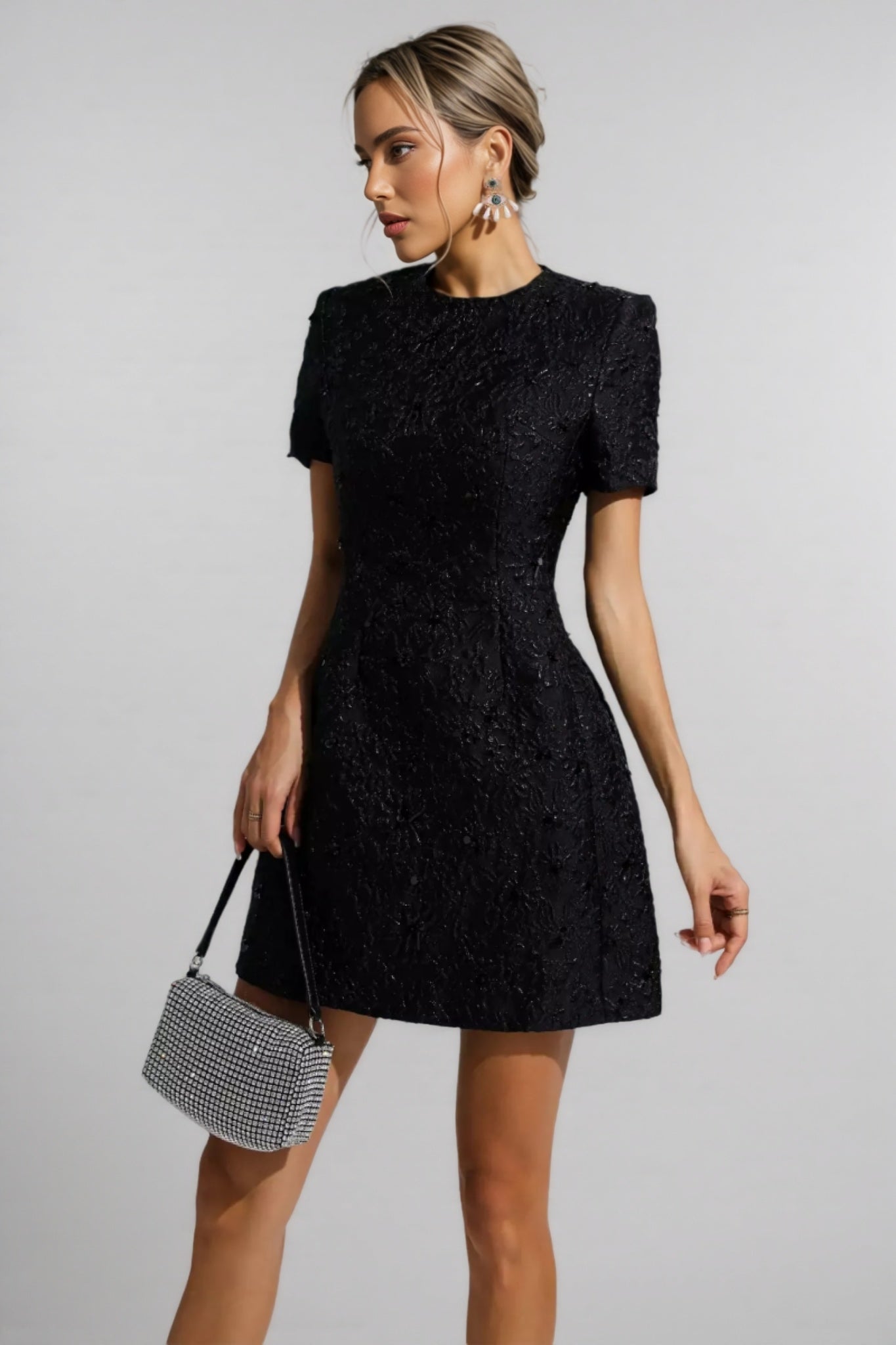 Umeko Black Jacquard Mini Dress